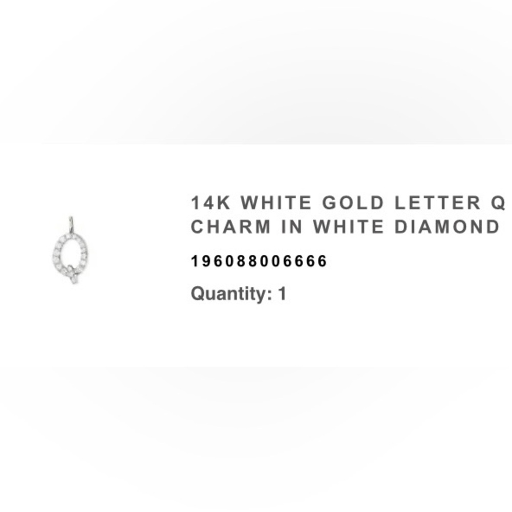 Kendra Scott 14K White Gold Q Charm in White Diamond w/ 15” 14K White Gold Chain
